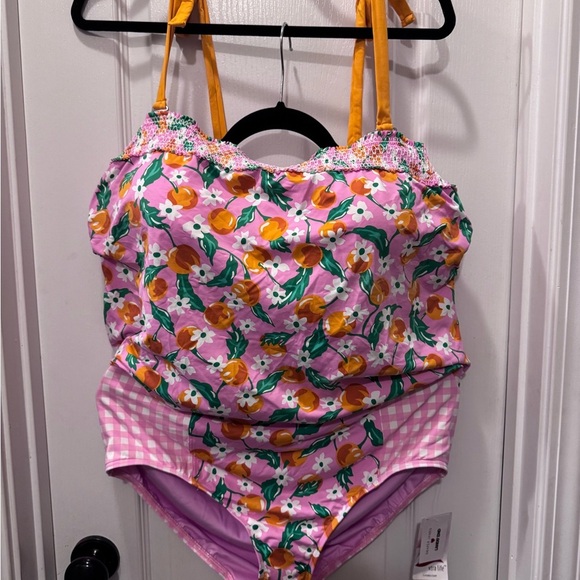 Draper James One Piece Pink and Orange Swimsuit with Playful Ruffles - Picture 1 of 2